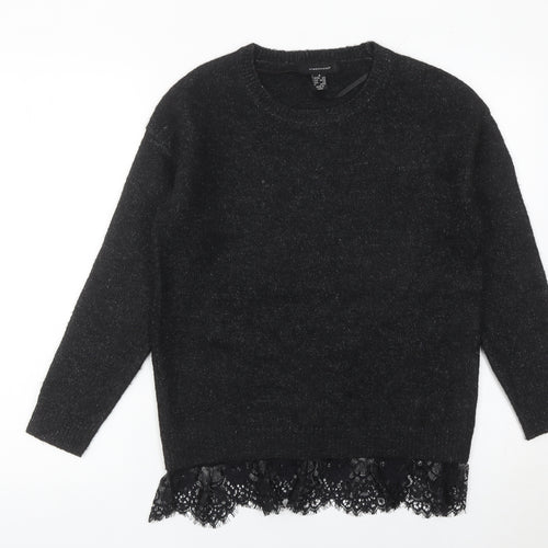 Atmosphere Women’s Black Lace Hem Jumper UK 6 Crew Neck Pullover