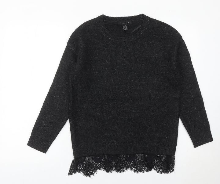 Atmosphere Women’s Black Lace Hem Jumper UK 6 Crew Neck Pullover