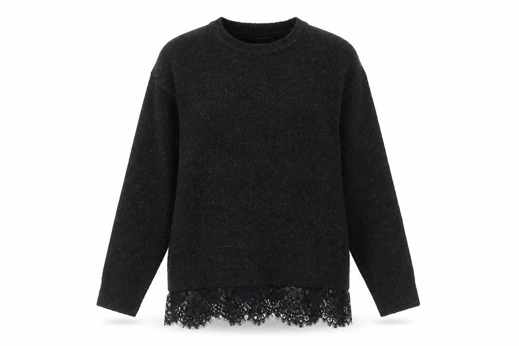 Front view of Atmosphere Women’s Black Lace Hem Jumper UK 6 Crew Neck Pullover