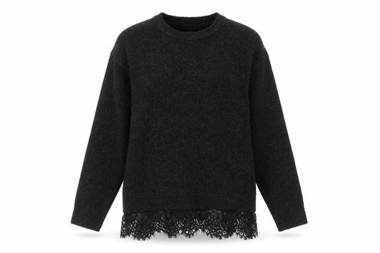 Front view of Atmosphere Women’s Black Lace Hem Jumper UK 6 Crew Neck Pullover