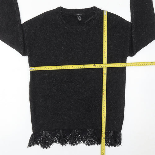 Atmosphere Women’s Black Lace Hem Jumper UK 6 Crew Neck Pullover