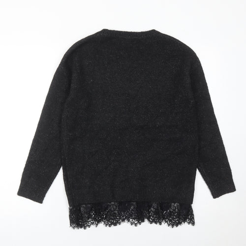 Atmosphere Women’s Black Lace Hem Jumper UK 6 Crew Neck Pullover