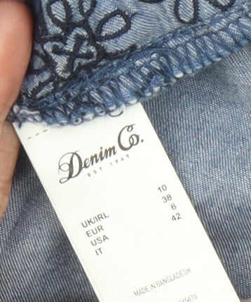 Denim Co Women Blue Cotton Embroidered Off Shoulder Shift Dress Size 10