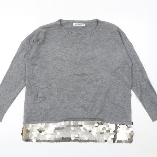 Beauty Women Grey Sequin Hem Pullover Jumper Womens S Long Sleeve Party Knit