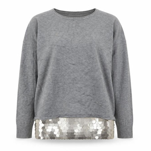 Beauty Women Grey Sequin Hem Pullover Jumper Womens S Long Sleeve Party Knit