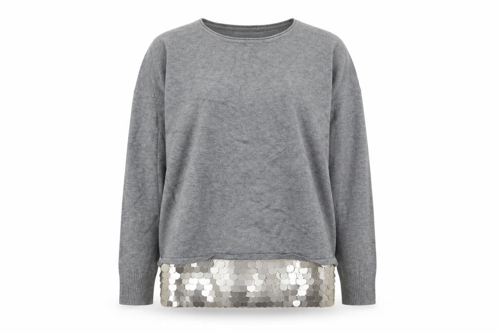 Beauty Women Grey Sequin Hem Pullover Jumper Womens S Long Sleeve Party Knit