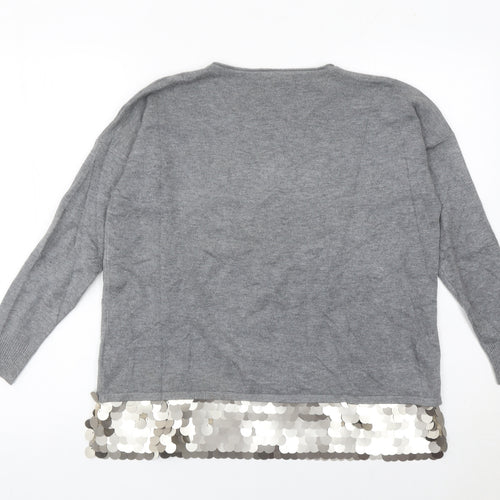Beauty Women Grey Sequin Hem Pullover Jumper Womens S Long Sleeve Party Knit