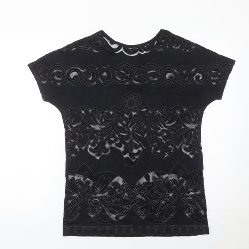 New Look Women’s Black Floral Lace T-Shirt Size 8 Short Sleeve