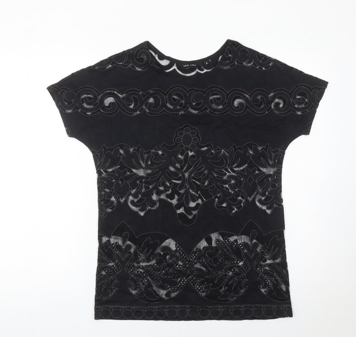 New Look Women’s Black Floral Lace T-Shirt Size 8 Short Sleeve