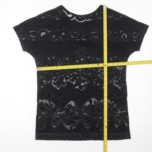 New Look Women’s Black Floral Lace T-Shirt Size 8 Short Sleeve