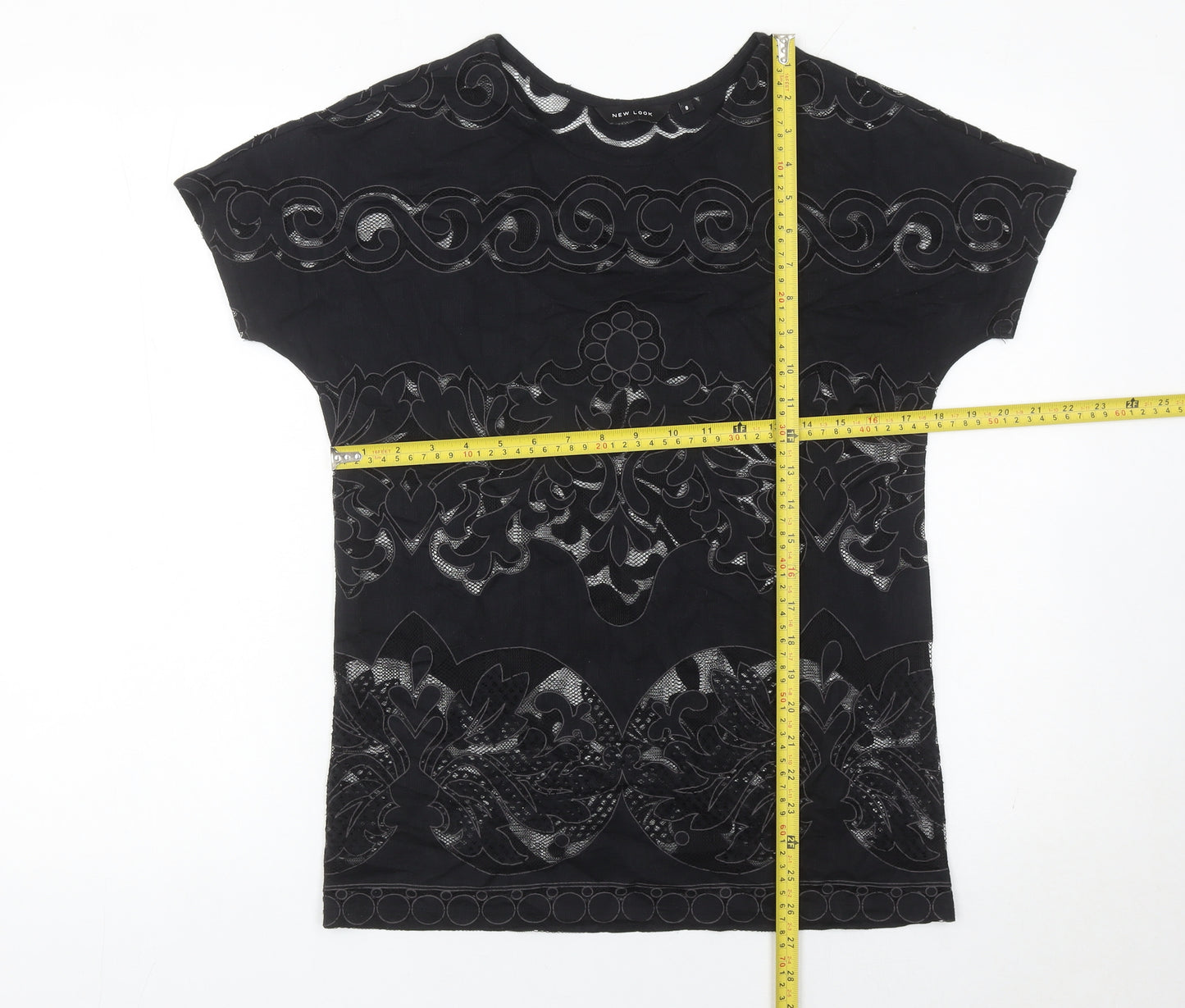 New Look Women’s Black Floral Lace T-Shirt Size 8 Short Sleeve