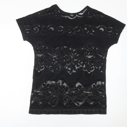 New Look Women’s Black Floral Lace T-Shirt Size 8 Short Sleeve