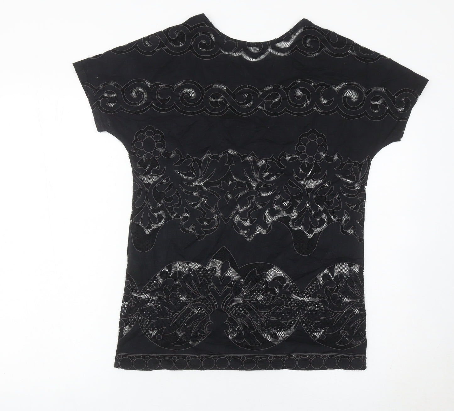 New Look Women’s Black Floral Lace T-Shirt Size 8 Short Sleeve