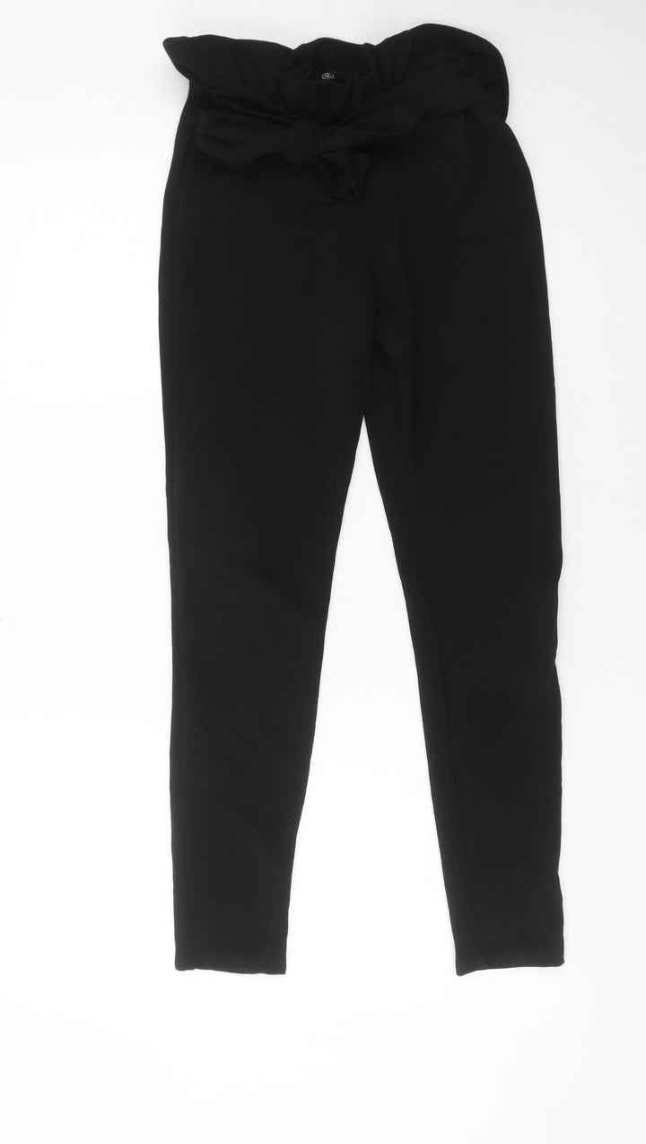Missguided Women’s Black Size 8 Paperbag Trousers High Waisted Belted
