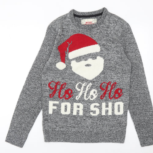 Ckh Womens Grey Christmas Pullover Jumper Size S Santa Graphic