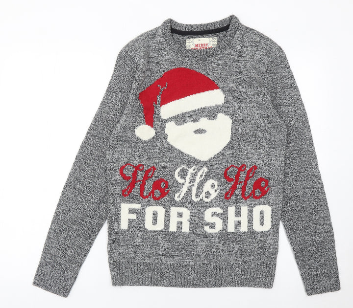 Ckh Womens Grey Christmas Pullover Jumper Size S Santa Graphic