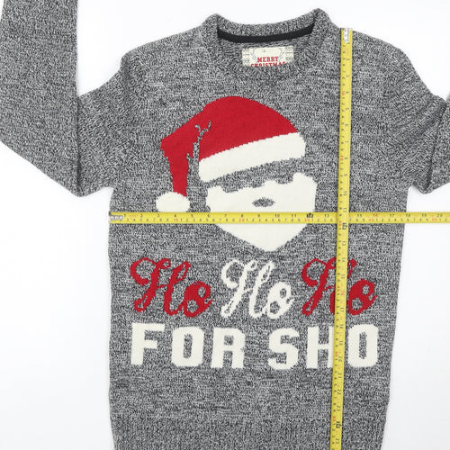 Ckh Womens Grey Christmas Pullover Jumper Size S Santa Graphic