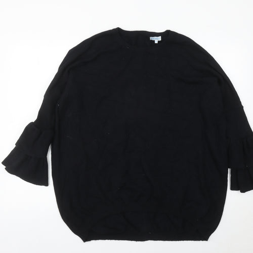 Blue Vanilla Womens Black Pullover Jumper M Ruffle Sleeve Zip Back