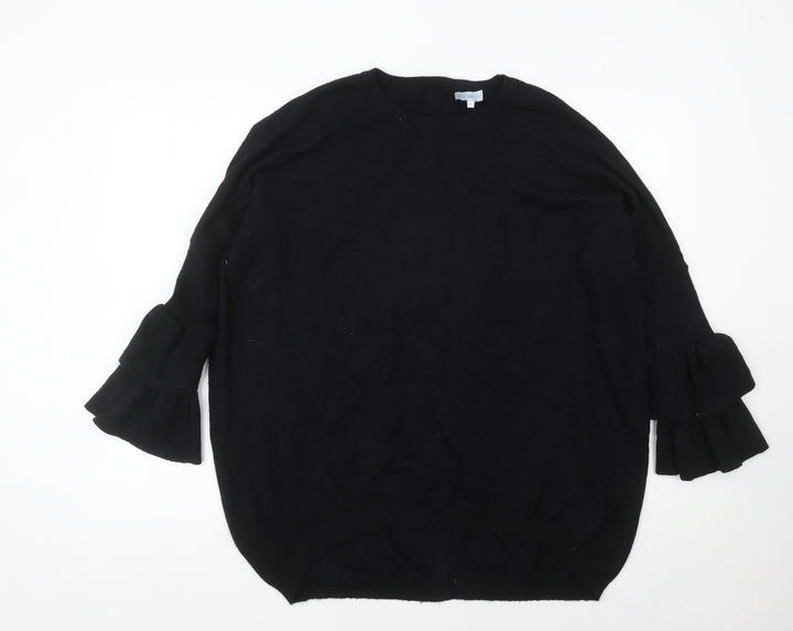 Blue Vanilla Womens Black Pullover Jumper M Ruffle Sleeve Zip Back