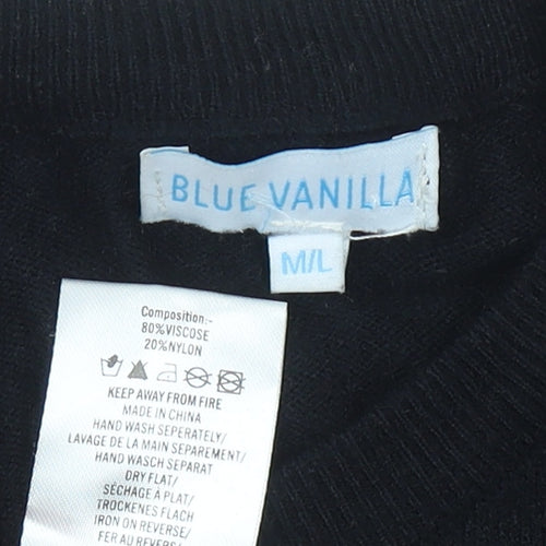 Blue Vanilla Womens Black Pullover Jumper M Ruffle Sleeve Zip Back