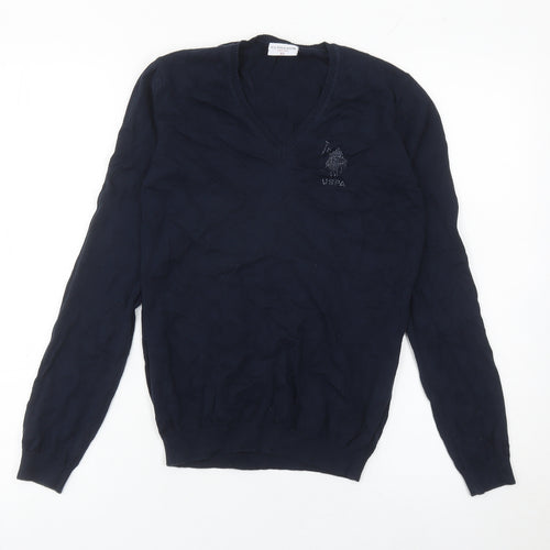 U.S. Polo Assn. Women's Blue XS V-Neck Cotton Jumper