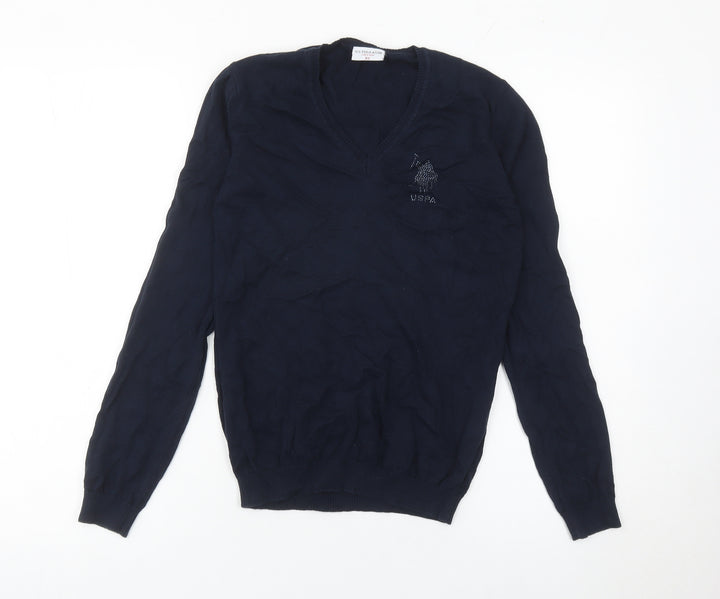 U.S. Polo Assn. Women's Blue XS V-Neck Cotton Jumper