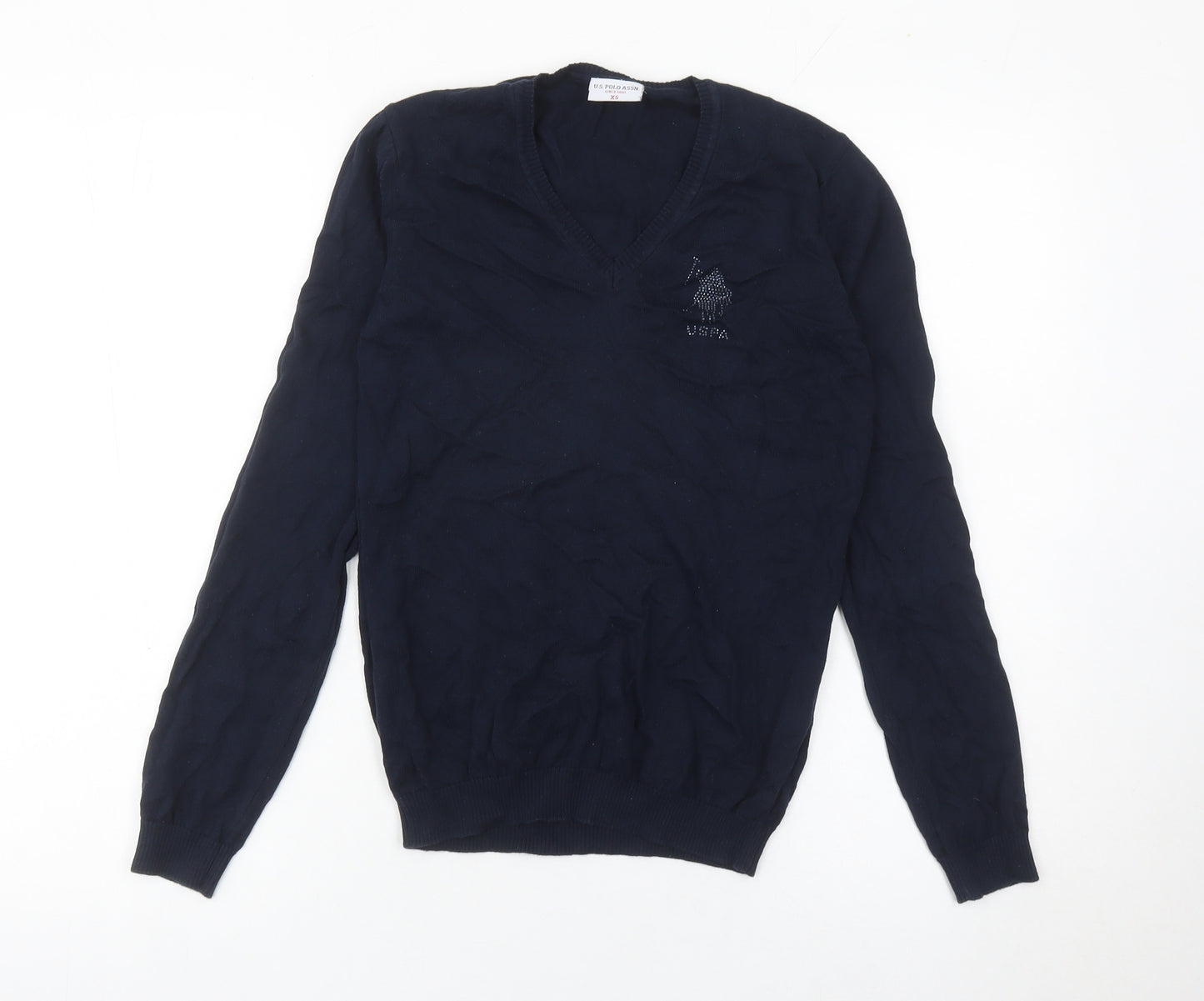 U.S. Polo Assn. Women's Blue XS V-Neck Cotton Jumper