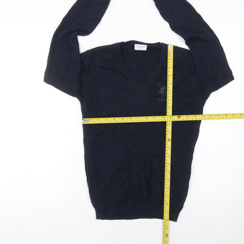 U.S. Polo Assn. Women's Blue XS V-Neck Cotton Jumper