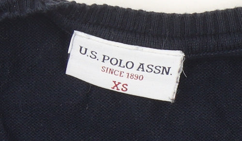 U.S. Polo Assn. Women's Blue XS V-Neck Cotton Jumper