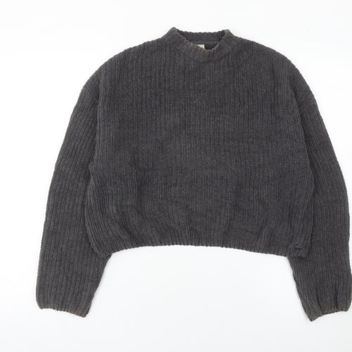 Pull&Bear Women’s Grey Mock Neck Knit Jumper Size 12