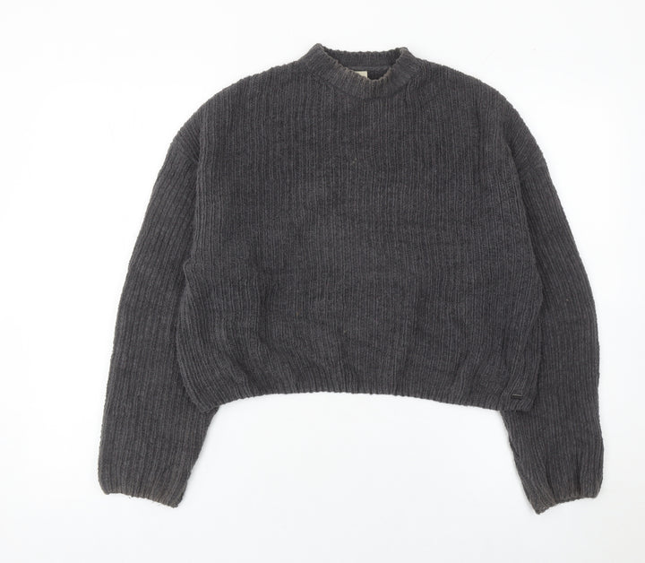Pull&Bear Women’s Grey Mock Neck Knit Jumper Size 12
