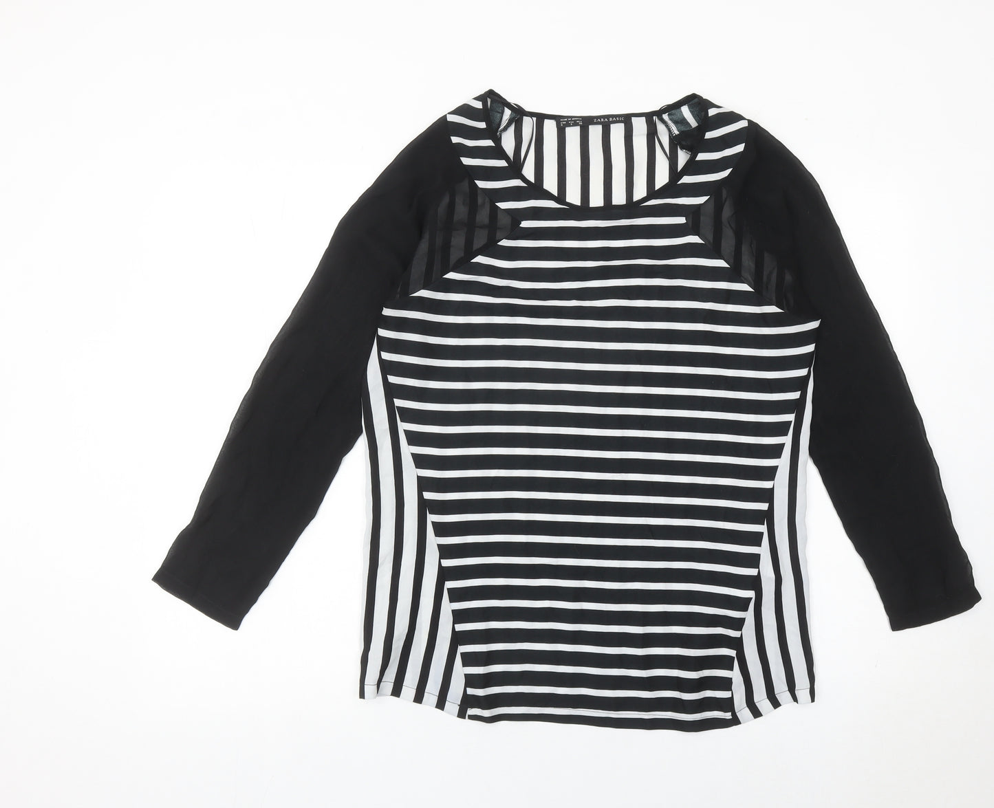 Zara Basic Women’s Black Striped Blouse Size 8 Long Sleeve