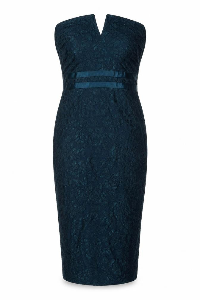 Pink Boutique Women’s Green Lace Bodycon Strapless Midi Dress Size 8