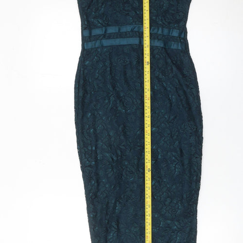 Pink Boutique Women’s Green Lace Bodycon Strapless Midi Dress Size 8