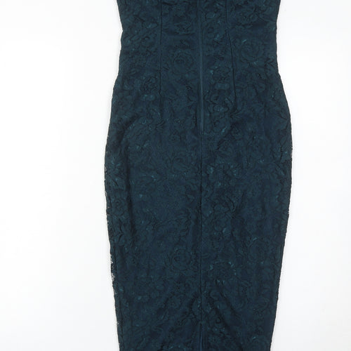 Pink Boutique Women’s Green Lace Bodycon Strapless Midi Dress Size 8