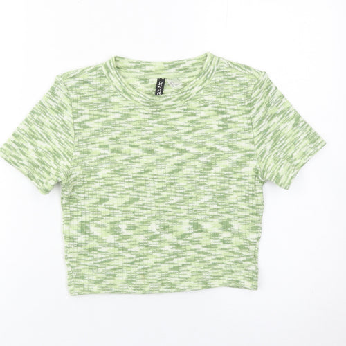 H&M Divided Women’s Green Cropped T-Shirt Size S Slim Fit