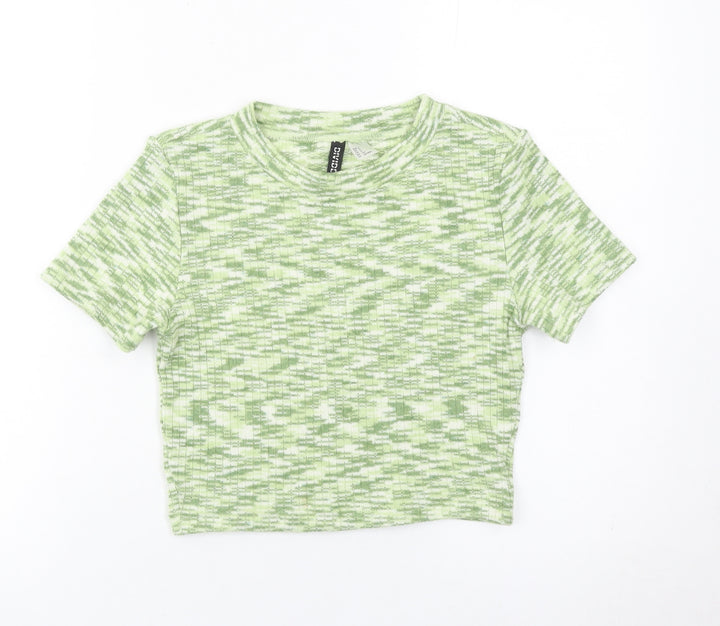H&M Divided Women’s Green Cropped T-Shirt Size S Slim Fit