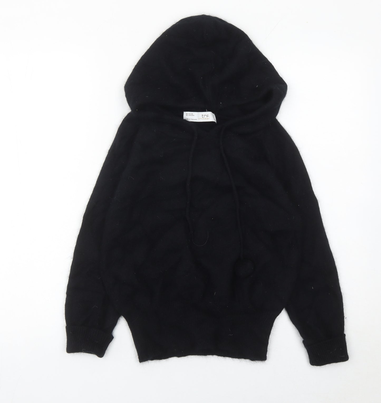 TRF Women’s Black Hooded Pullover Knit Jumper L Long Sleeve