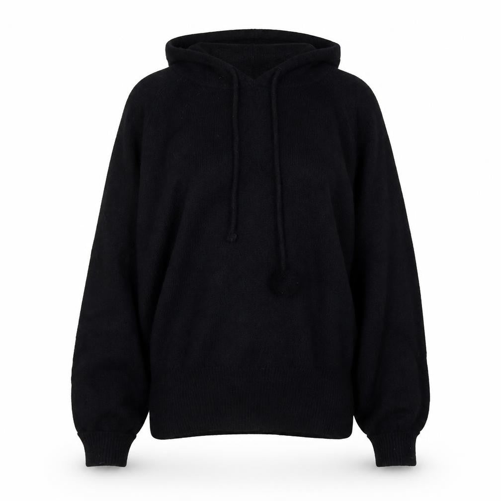 Front view of TRF Women’s Black Hooded Pullover Knit Jumper L Long Sleeve