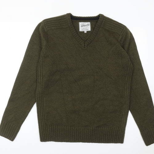 Fabric8 Men's Green V-Neck Knit Pullover Jumper Size M