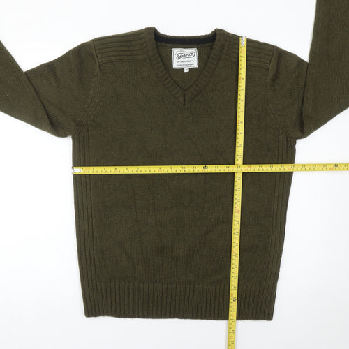 Fabric8 Men's Green V-Neck Knit Pullover Jumper Size M