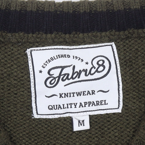 Fabric8 Men's Green V-Neck Knit Pullover Jumper Size M