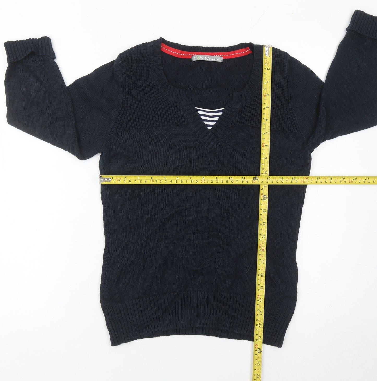 Marks and Spencer Womens Black Cotton V-Neck Jumper Size 12