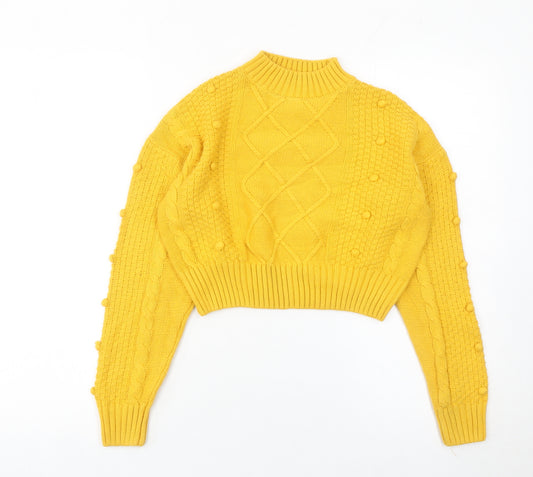 Matalan Girls Yellow Cable Knit Pullover Jumper Age 12 Years Mock Neck