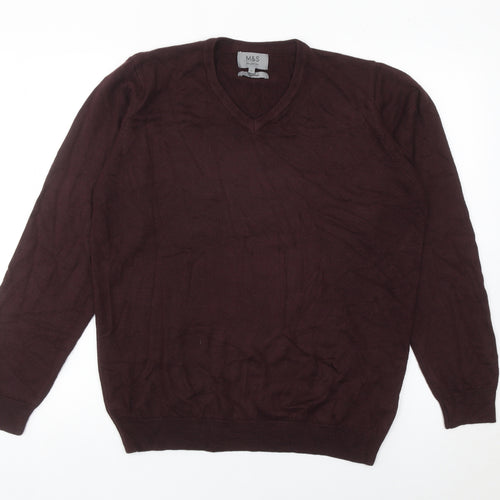 Marks and Spencer Men’s Brown V-Neck Jumper Size L Acrylic Knit
