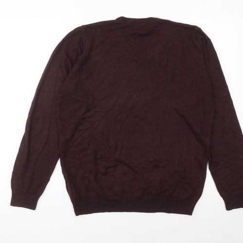 Marks and Spencer Men’s Brown V-Neck Jumper Size L Acrylic Knit