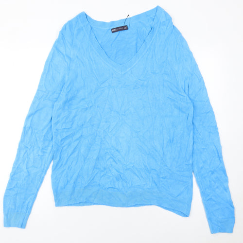 Marks and Spencer Women’s Blue V-Neck Acrylic Jumper L