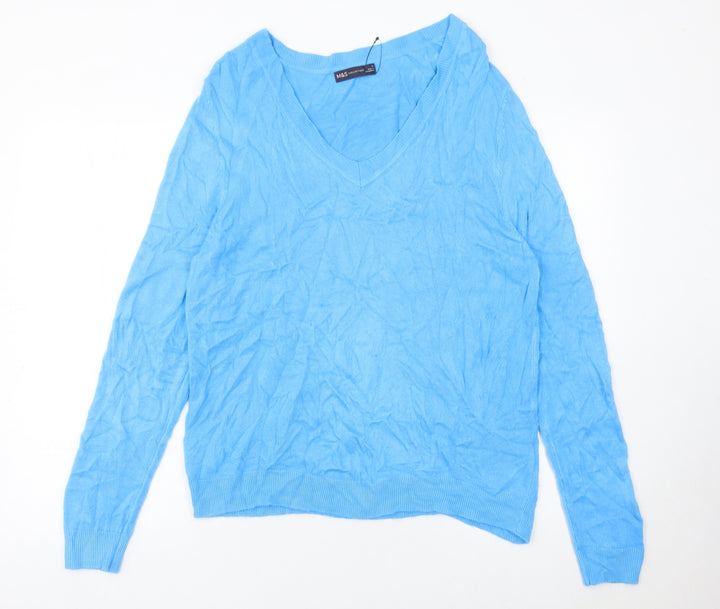 Marks and Spencer Women’s Blue V-Neck Acrylic Jumper L