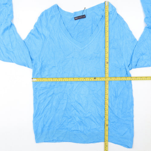 Marks and Spencer Women’s Blue V-Neck Acrylic Jumper L