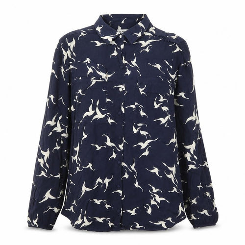 Oasis Women’s Blue Animal Print Collared Long Sleeve Blouse Size 10